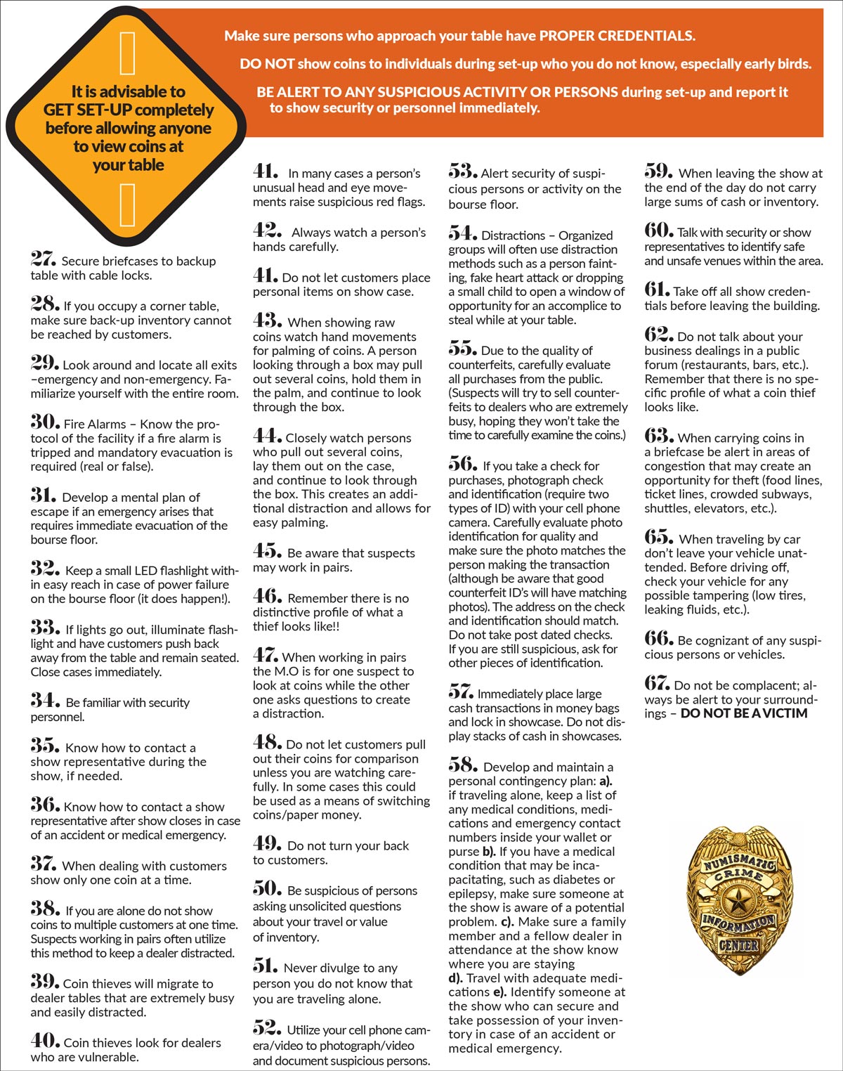 NCIC Coin Show Saftey Tips page 2